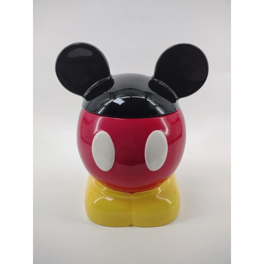 Disney Parks Mickey Mouse Ceramic Cookie Jar Red Yellow Black Ears 11.5 Inch